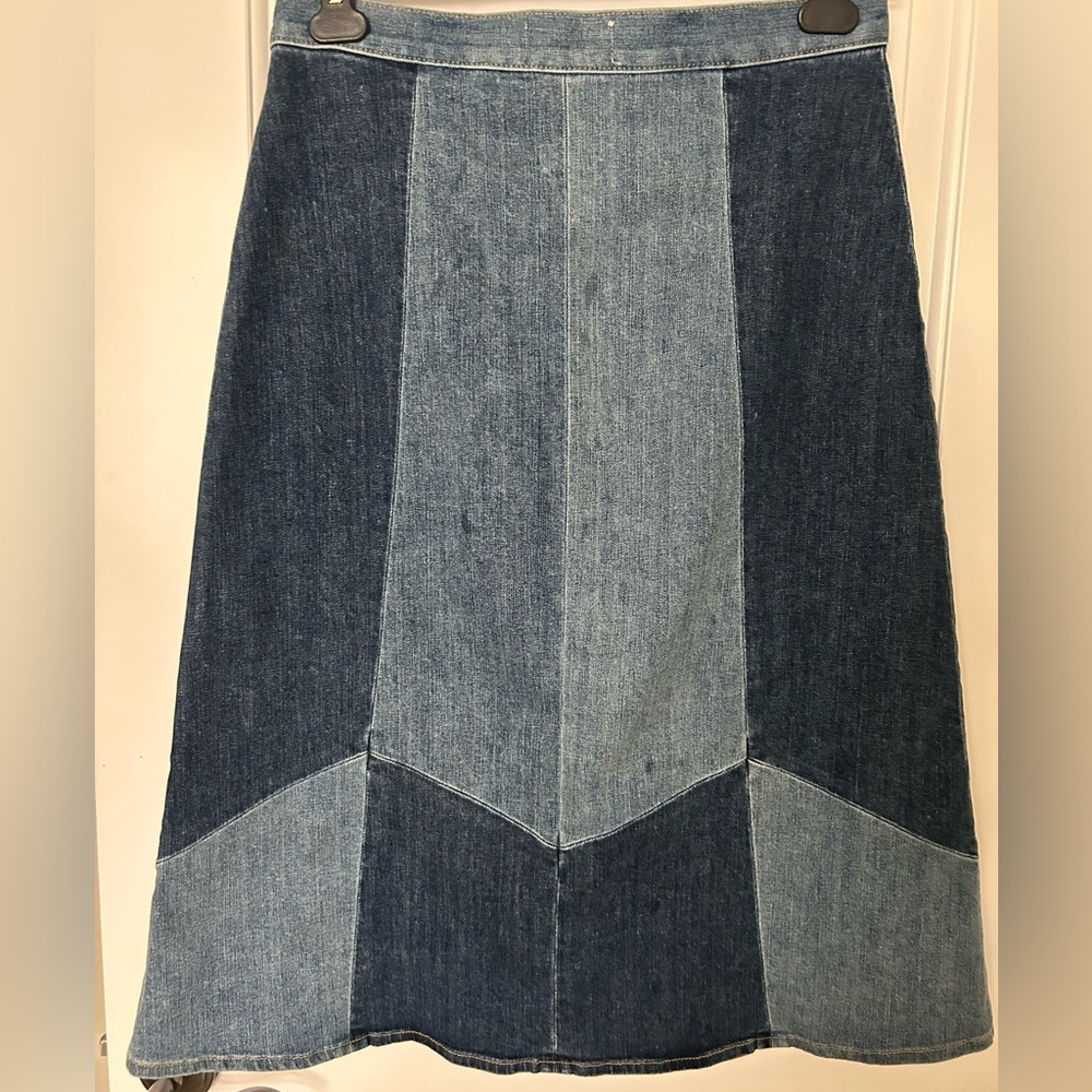 Nili Lotan Madeline Patchwork Denim Skirt Size 30 - Picture 3 of 6